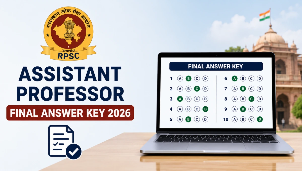 RPSC Assistant Professor Final Answer Key 2026 featured image showing final answer key release, subject-wise PDF download, and Rajasthan Public Service Commission recruitment examination details.