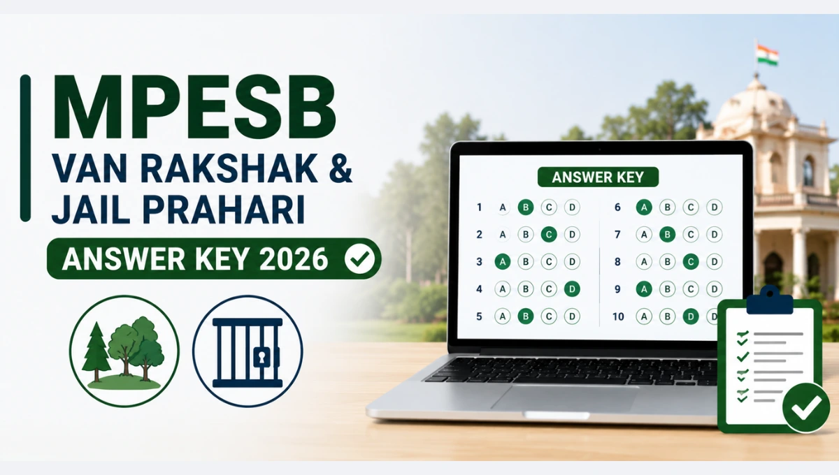 MPESB Van Rakshak and Jail Prahari Answer Key 2026 featured image showing answer key release, response sheet verification, forest guard and jail prahari recruitment examination details.